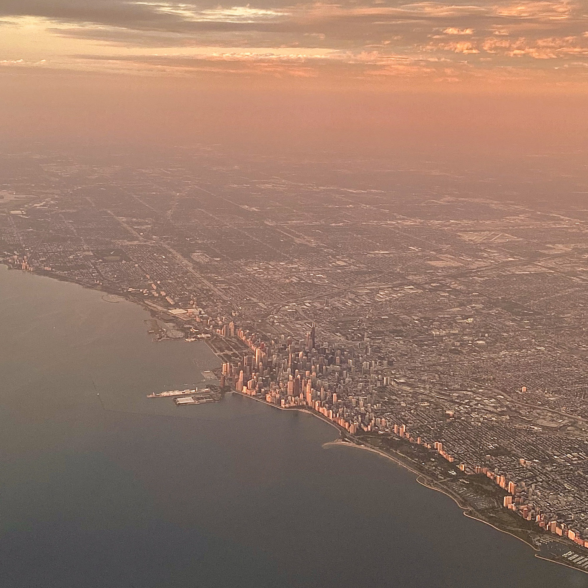 things flight attendants wish passengers knew: chicago at sunset from above