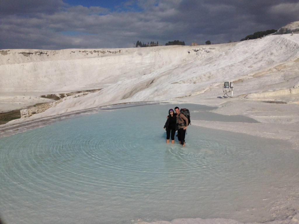 niki and her friend duncan at pamukkale pools in turkey