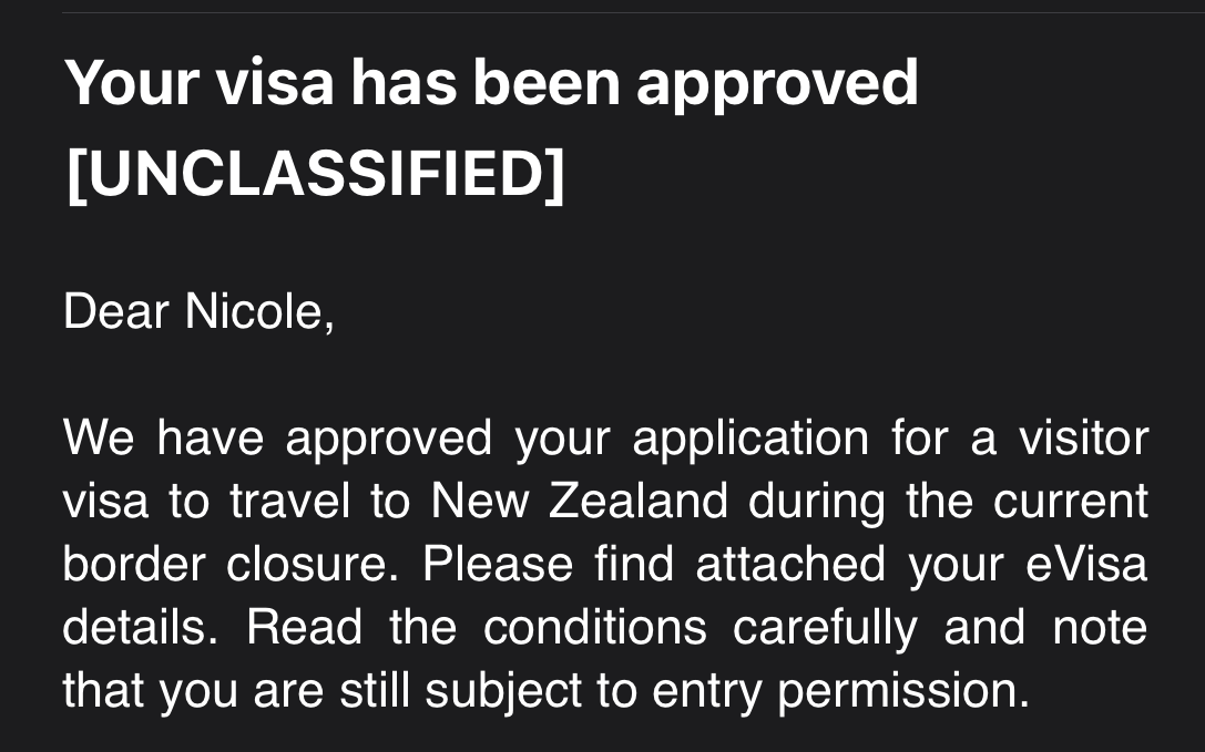 one second everyday -- new zealand approves my visa!