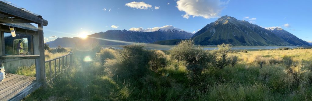 one second everyday -- panorama of new zealand mountains and hut