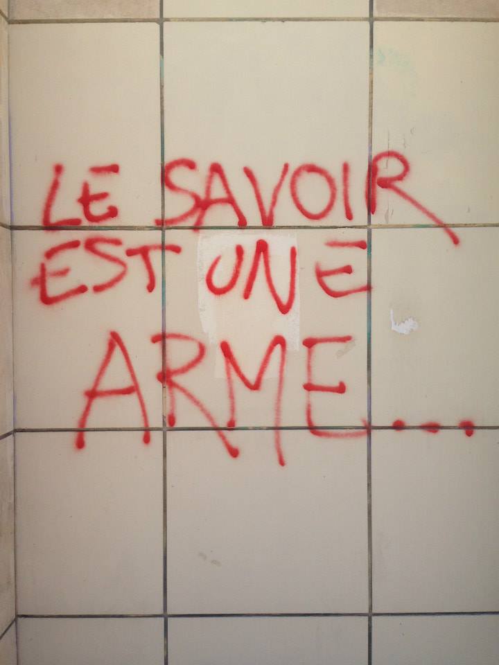 reasons to study abroad: french graffiti that says "le savoir est une arme..."