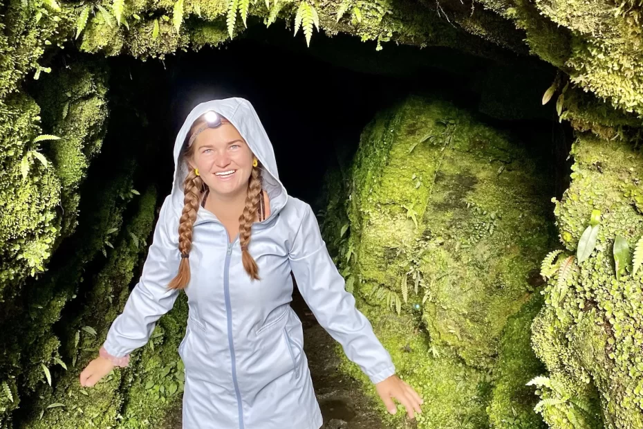 Niki in a cave on the West Coast, New Zealand