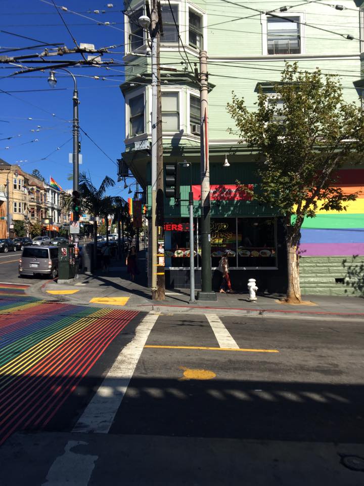 A rainbow crosswalk in the Castro district, San Francisco, California