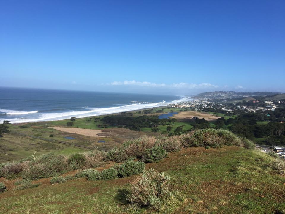 View of ocean and hiking trails in Pacifica, California