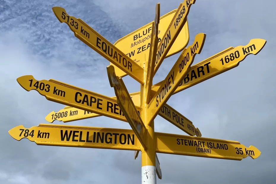 Catlins road trip itinerary: city sign in Bluff, New Zealand