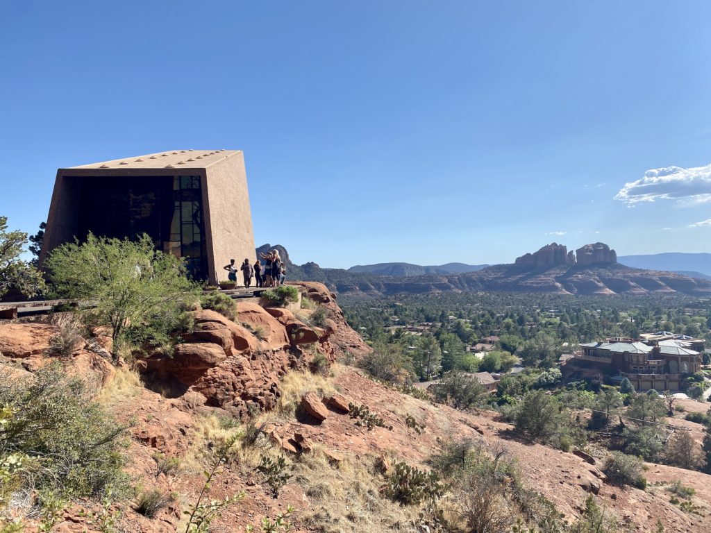 Sedona itinerary: Chapel of the Holy Cross with views of Sedona in the background
