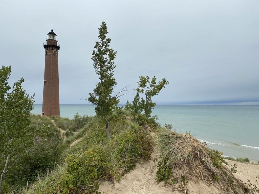 Lake Michigan Circle: lighthouse on the beach in Silver Lake, Michigan