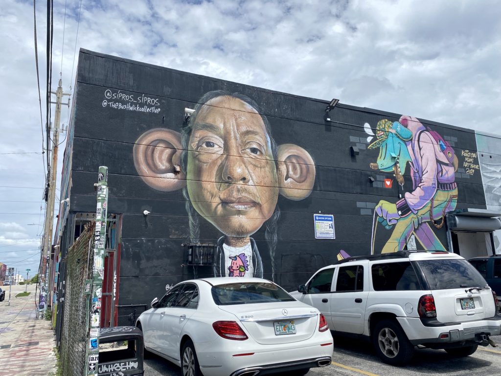 Street art of a man with big ears in Miami, Florida