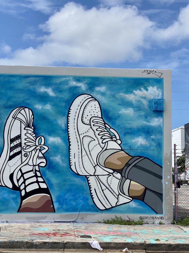 Street art depicting white sneakers, Wynwood, Miami