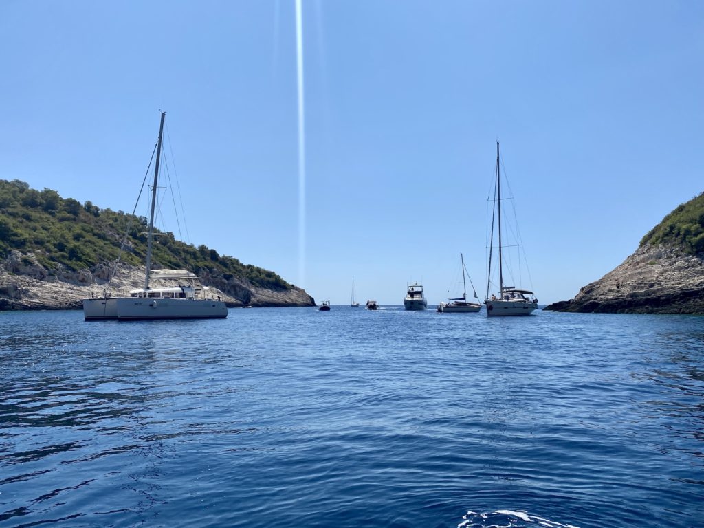 Sailboats near Stiniva Beach, Vis Island, Croatia