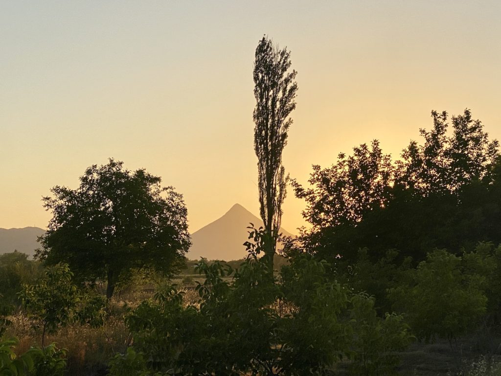 View of mountain and trees at sunset, Bosnian countryside