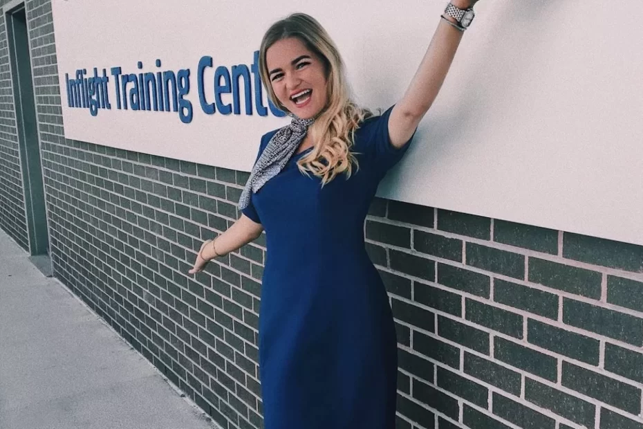Niki stands in front of the United flight attendant initial training building in Houston, Texas