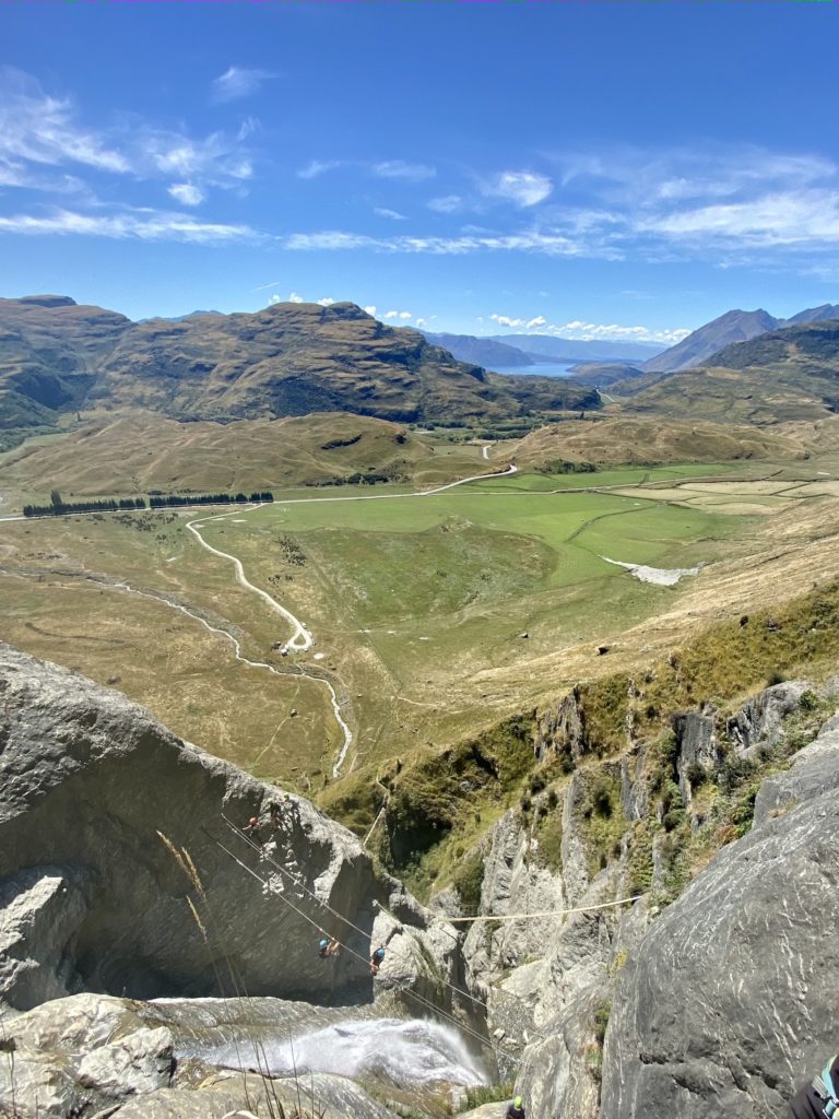 View of Wanaka from the top of a via ferrata guided hike, New Zealand