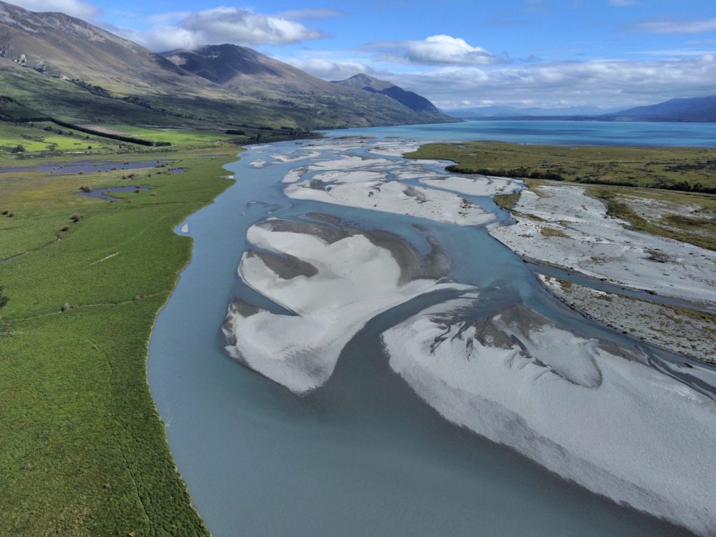 One Second Everyday in 2021: Drone shot of braided rivers on Lake Ohau, New Zealand