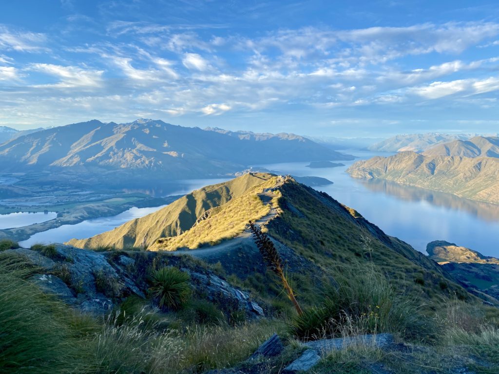 Panoramic view of Lake Wanaka from the viewpoint on Mt Roy, Wanaka, New Zealand