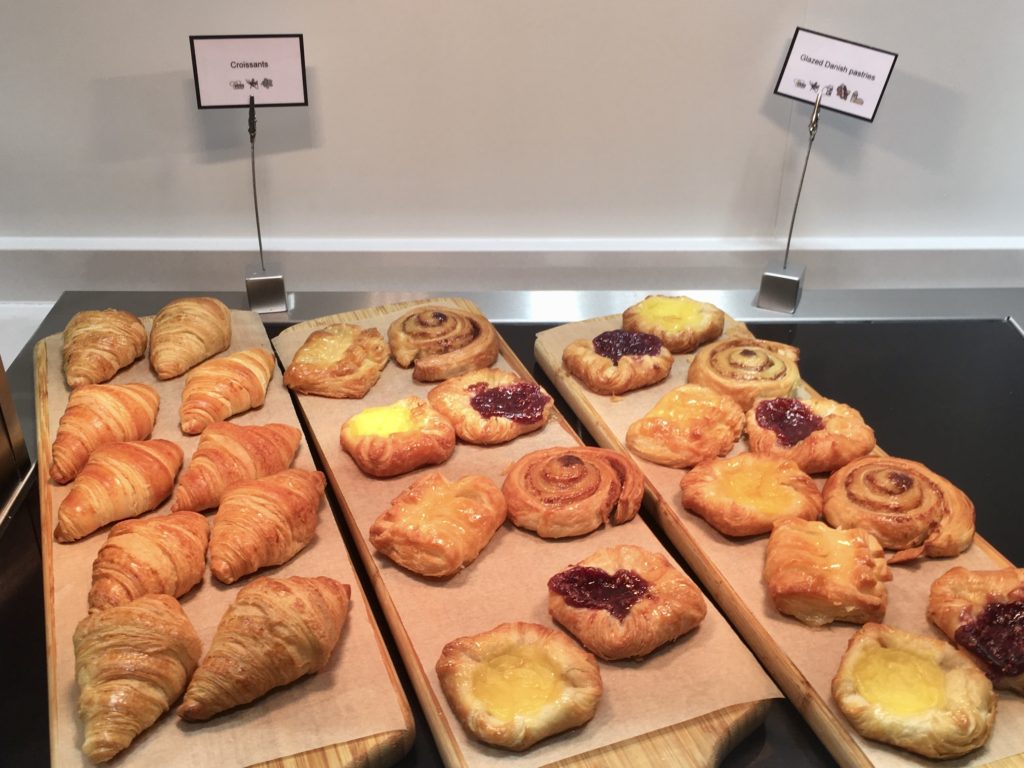 Freshly baked pastries at an arrivals lounge at London Heathrow Airport (LHR), England
