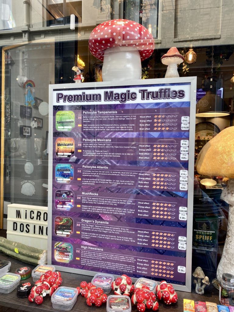 sign for premium magic truffles and mushrooms, amsterdam, the netherlands