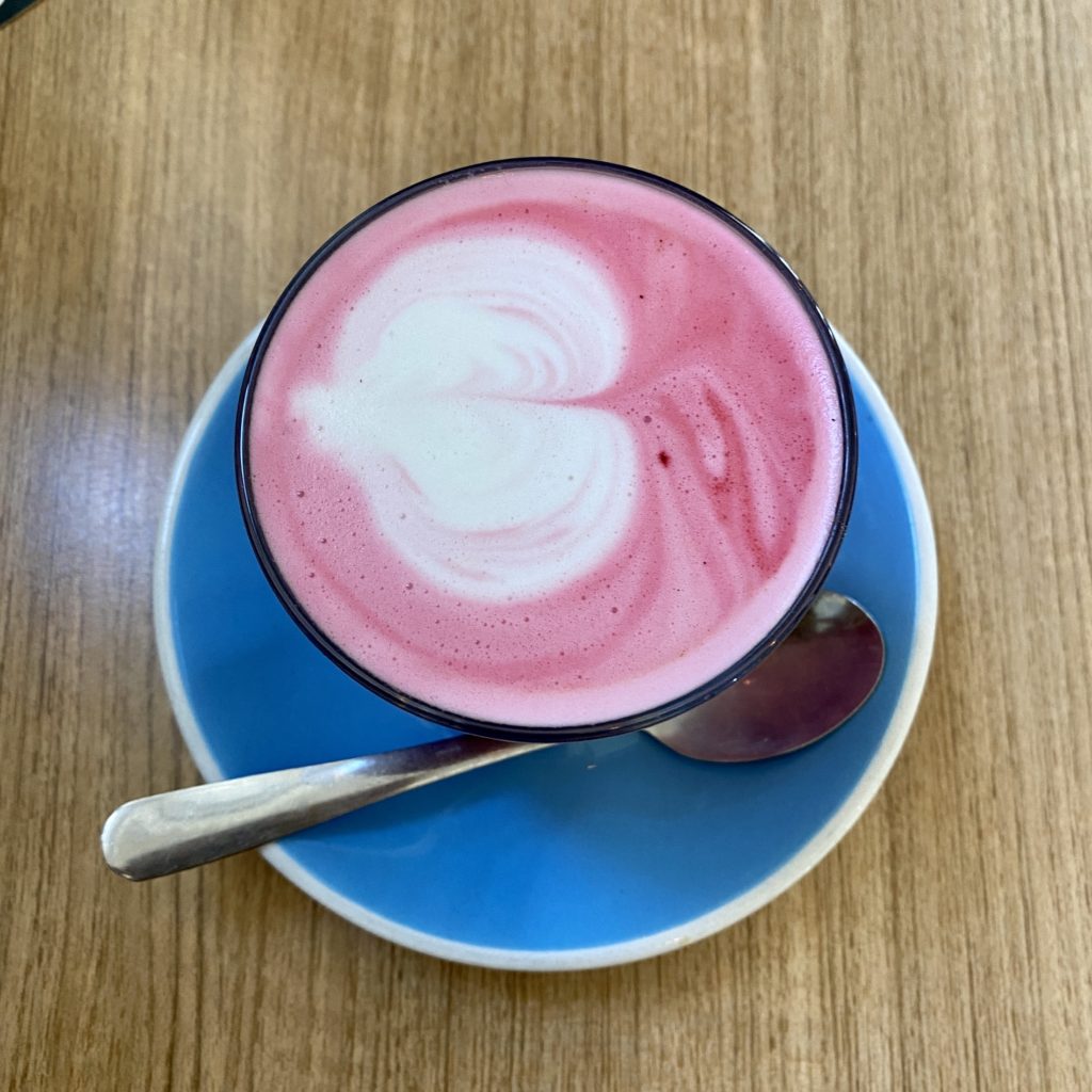 things to do in Oamaru: red velvet latte from tees street cafe