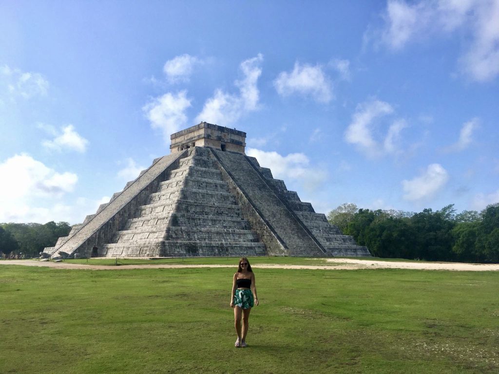 Chichén Itzá from Valladolid: Niki stands in front of El Castillo (Pyramid of Kukulcan) at Chichén Itzá, Yucatan, Mexico