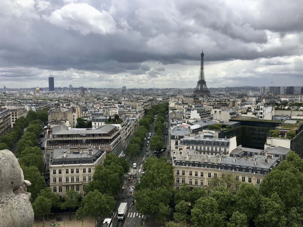 One day in Paris: View of the Eiffel Tower from the top of the Arc de Triomphe, Paris, France