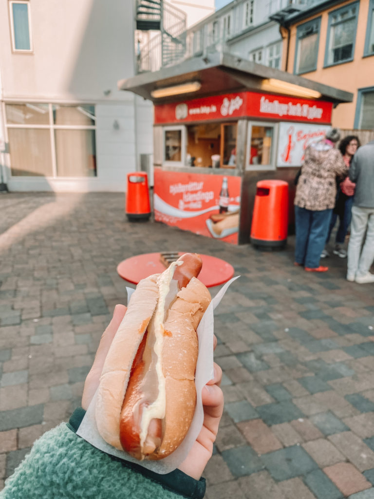 Hot dog from Baejarins Beztu Pylsur hot dog stand, Reykjavik, Iceland