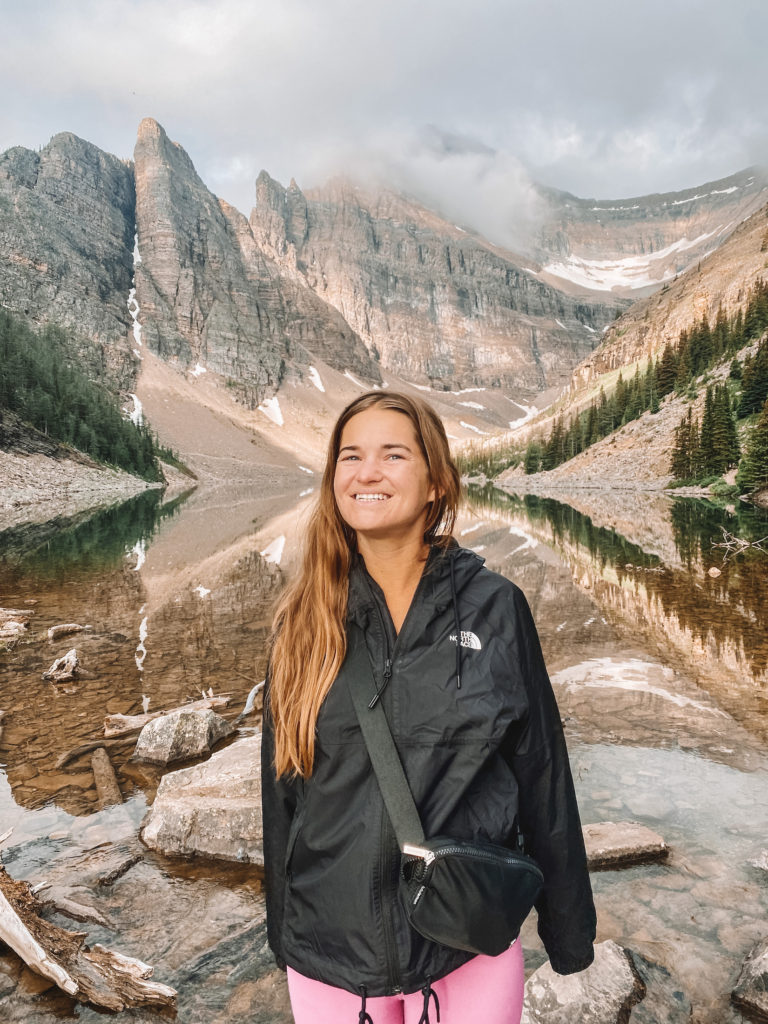 Canadian Rockies itinerary: Niki in front of Lake Agnes, Banff National Park, Alberta, Canada