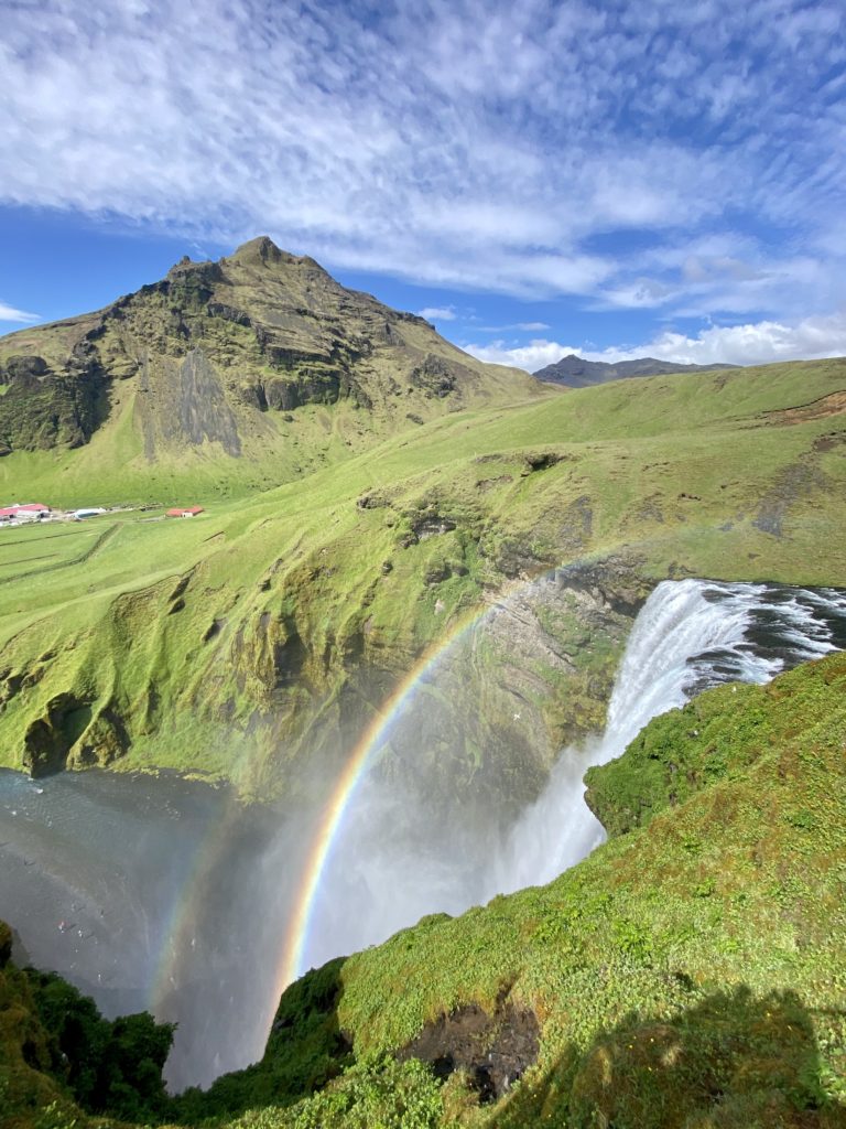 Waterfall and rainbow in Iceland