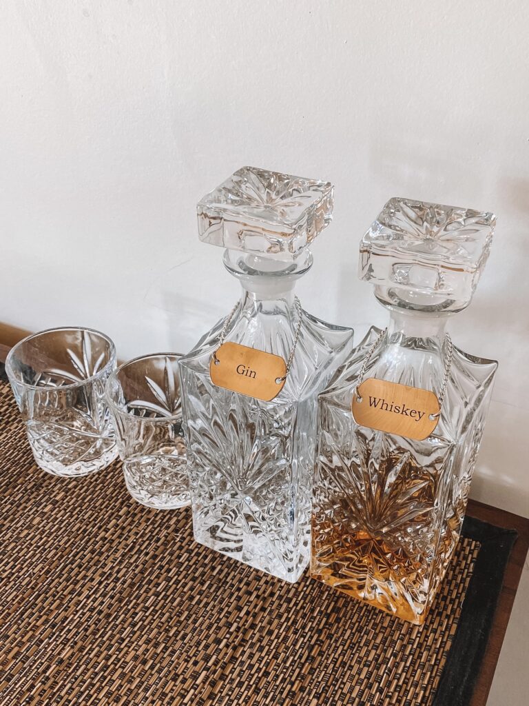 Fancy bottles of gin and whiskey