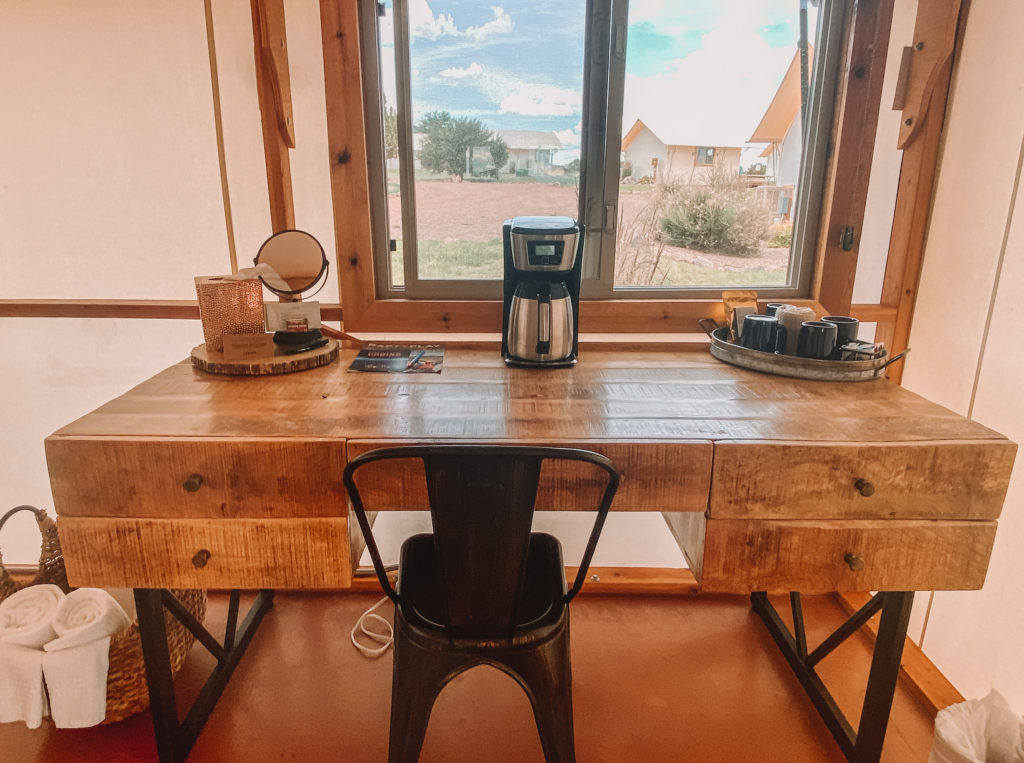 Royal Gorge Cabins desk and coffee machine