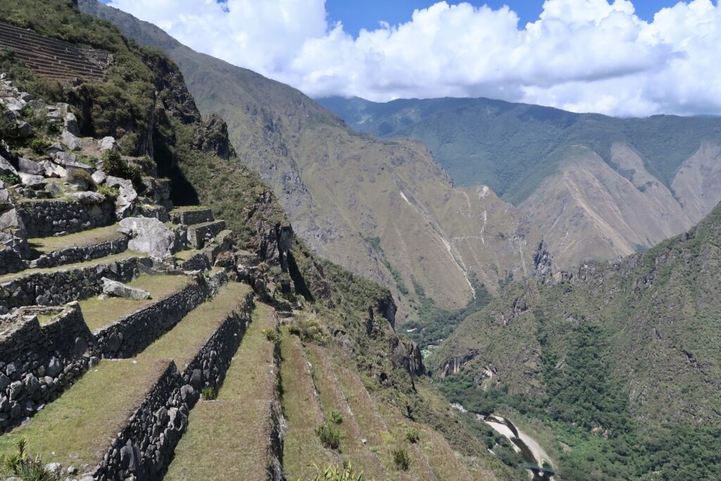 Stepped terraces at Machu Picchu archaeological site, Peru