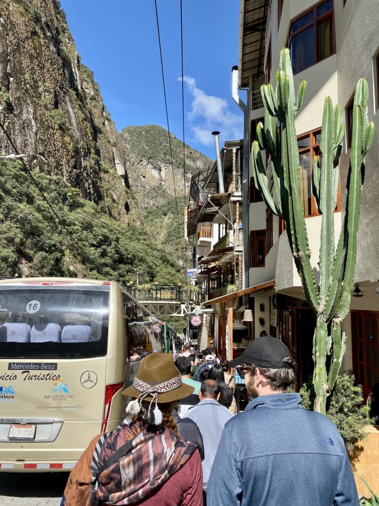 Queue to board bus from Aguas Calientes to Machu Picchu, Peru