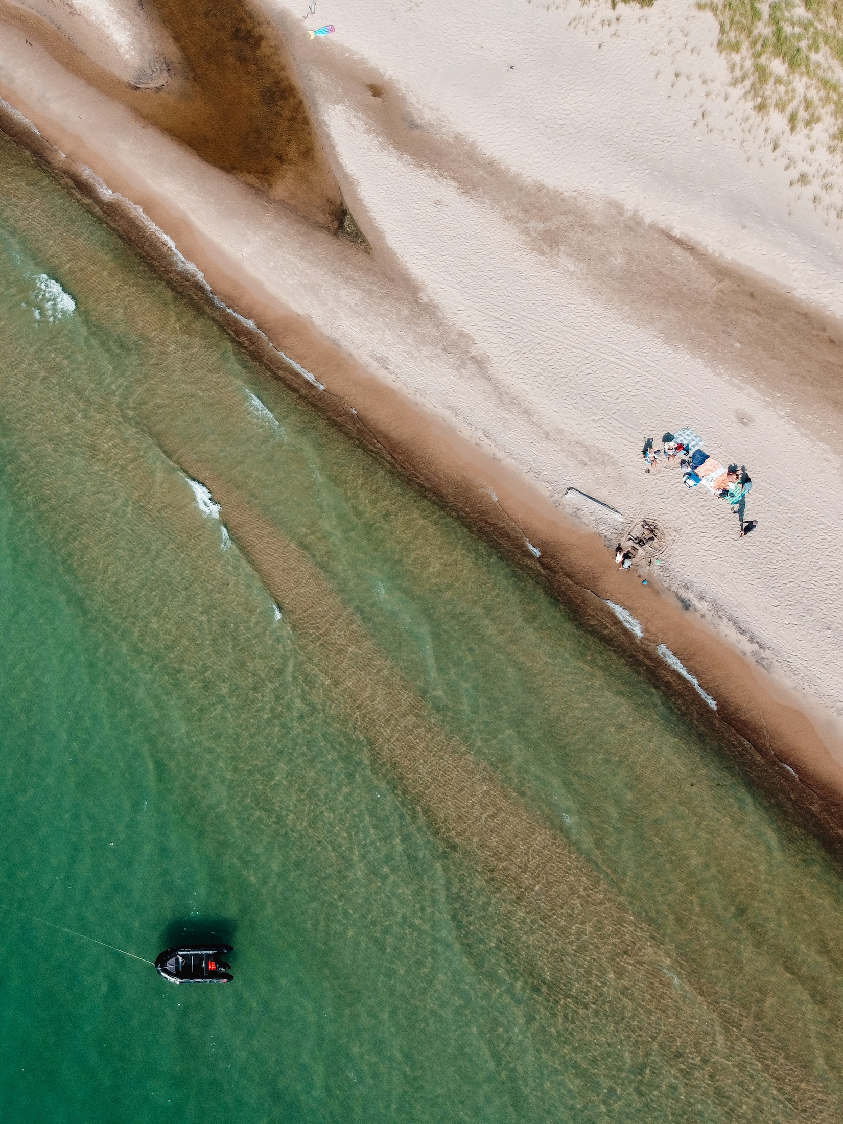 Drone shot of Weko Beach and Lake Michigan, Michigan, USA