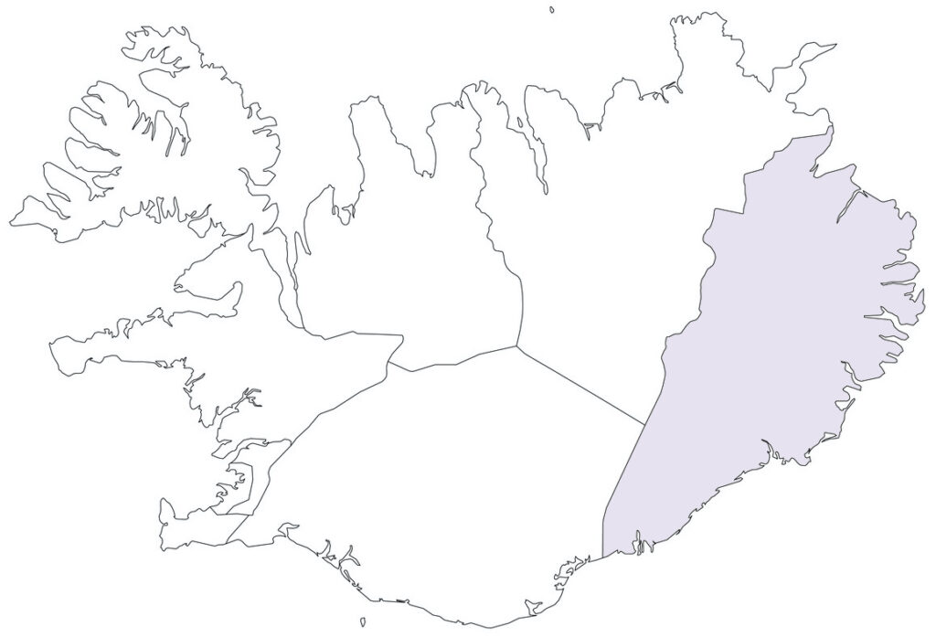 Map of Iceland regions with East Iceland highlighted