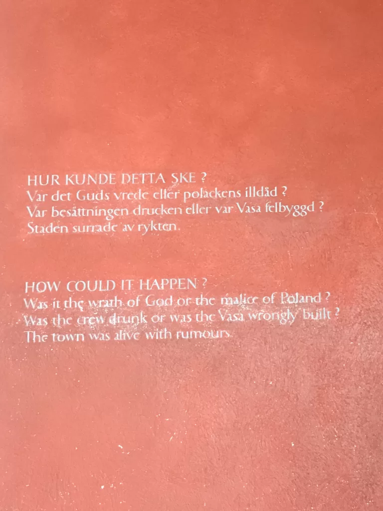 Plaque from inside the Vasa Museum, Sweden