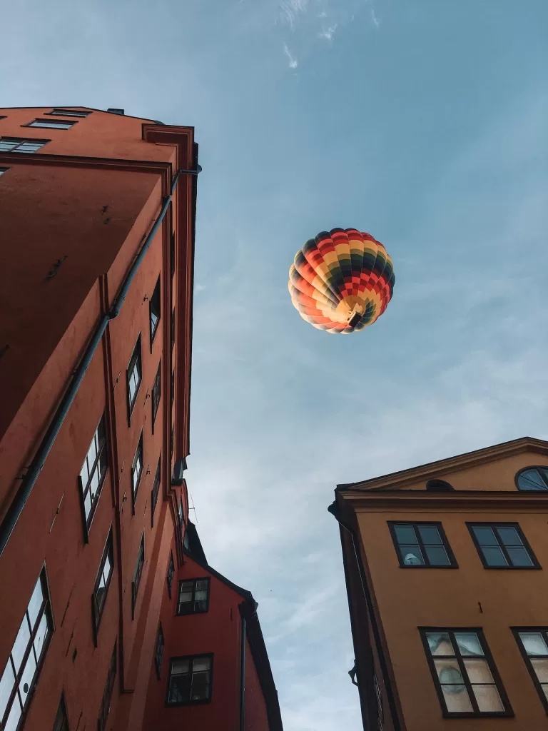 Hot air balloon in Gamla Stan (old town), Sweden
