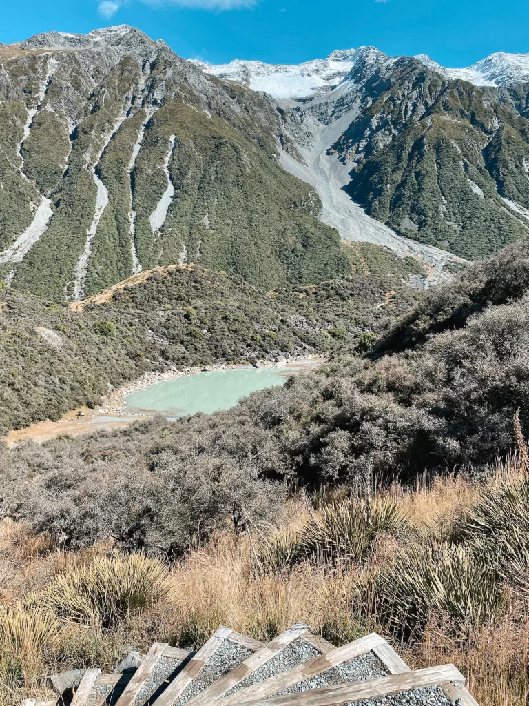 Best day hikes South Island New Zealand: Blue Lakes and Tasman Glacier Track, Aoraki Mount Cook National Park 