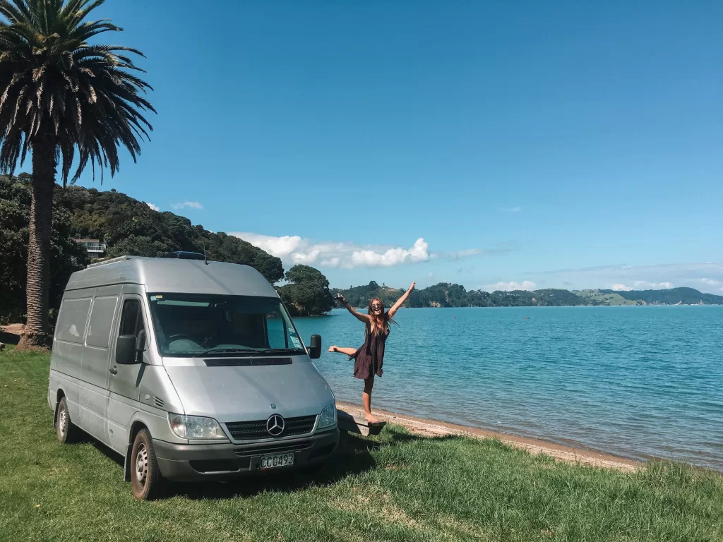 Niki and the van, North Island, New Zealand