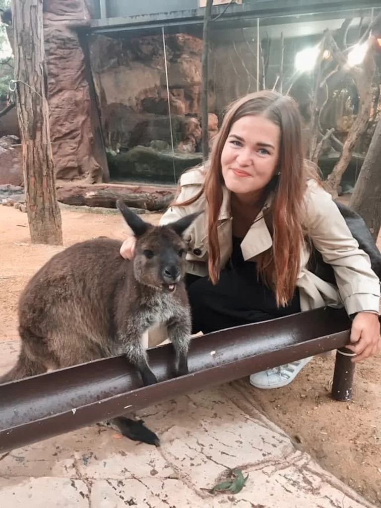 travel in your 20s: Niki with a kangaroo in Sydney, Australia