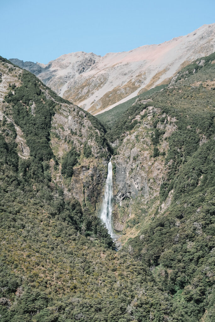 Devil's Punchbowl Waterfall from Avalanche Peak, South Island, New Zealand
