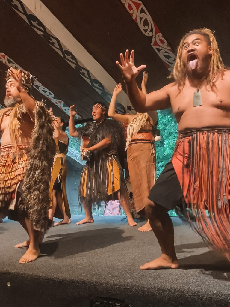 Dancers at Te Pa Tu Maori Village, North Island New Zealand