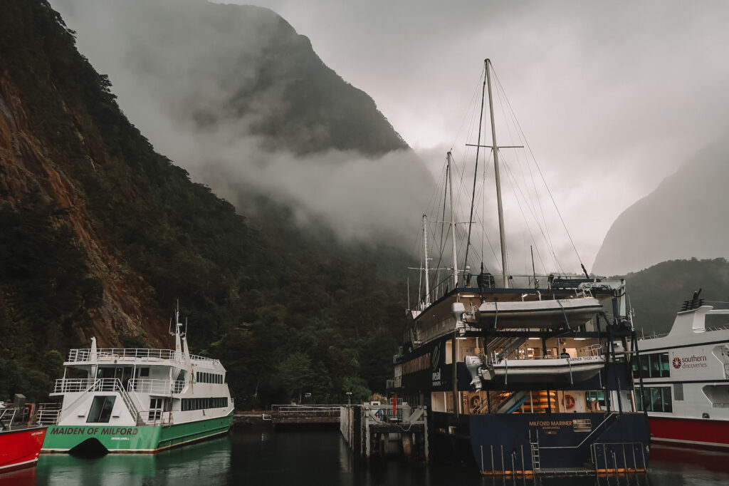 Cruise boats, Fiordland National Park, South Island New Zealand